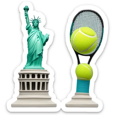 Statue of Liberty happy with a tennis ball and a raquet sticker