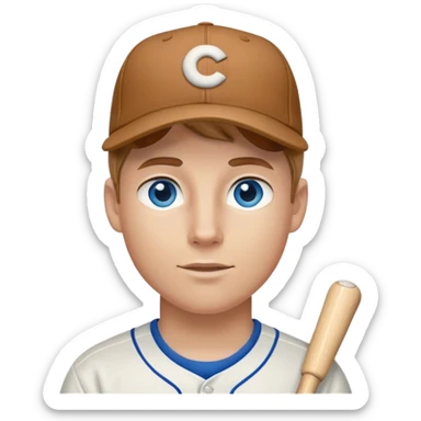 white college guy with light brown hair blue eyes with baseball cap on sticker