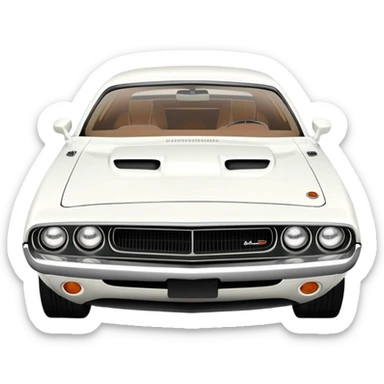Accurate white 1971 Dodge Challenger, precise 30-degree three-quarter view, maintaining proper proportions and structure, detailed front grille and headlights, all-white exterior, iOS emoji style sticker