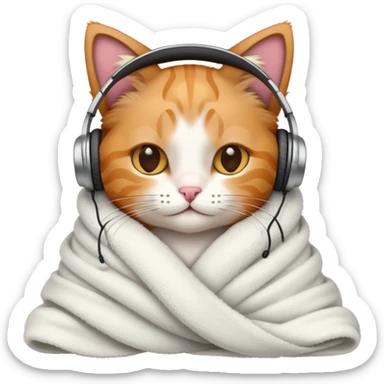 cat wearing headphones in a blanket  sticker