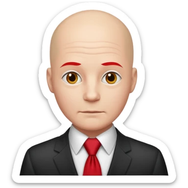 bald with red necktie, white sticker