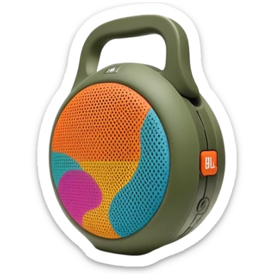 Highly minimalist JBL Clip 4 portable speaker, abstract shape with simplified camo spots, iOS emoji style sticker