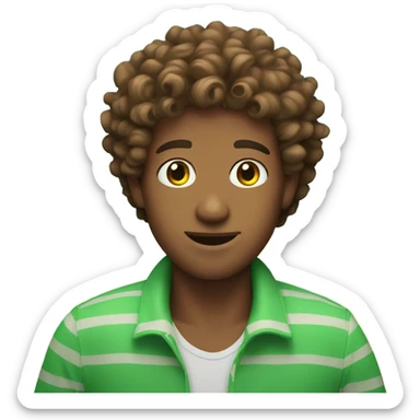 Brown curly head guy with green eyes in the beach sticker