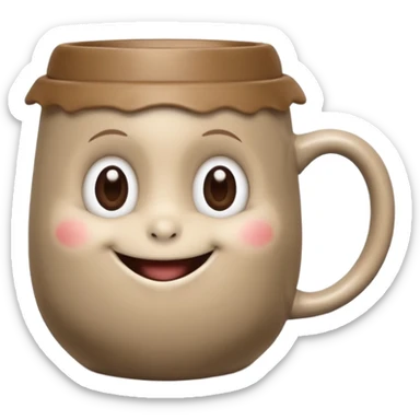 Ink wash style, coffee cup creature, big heart eyes, dopey smile sticker