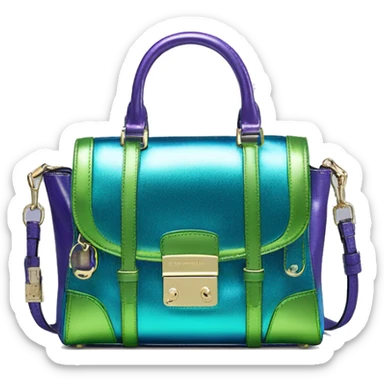 Realistic isolated blue purple and green metallic Michael Kors Satchel purse.  sticker