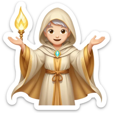 Clash of Clans aesthetic Cheerful Mage Portrait Emoji, With a bright, joyful expression and an aura of radiant magic, showcasing a stylish, robed figure with flowing garments and sparkling eyes in natural skin tone that convey boundless curiosity, Simplified yet expressive features, highly detailed, glowing with a soft, luminous mystical light, high shine, upbeat and wise, stylized with an air of fantastical wizardry, soft glowing outline, capturing the essence of a cheerful mage ready to cast spells of wonder on legendary quests! sticker