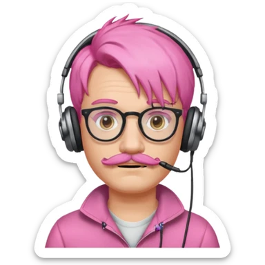 just headphone and spectacles, mustached pink hair guy, no microphone sticker