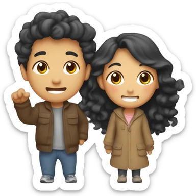 Cute Asian couple (girl with curly long hair) excitedly traveling  sticker