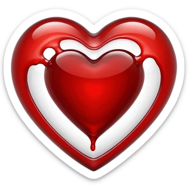 ultra-clear glass heart filled with red blood liquid, highly glossy, transparent sticker