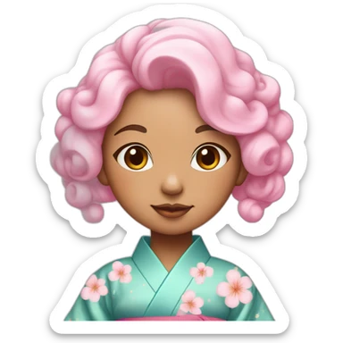 Cute girl in a kimono with cotton Candy colored hair sticker