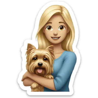 Blonde girl with blue eyes and  gold yorkshire terrier sticker