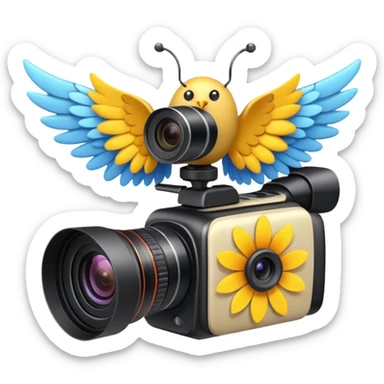 Video camera with elements 1-2 of others emoji( flowers, wings and etc) sticker