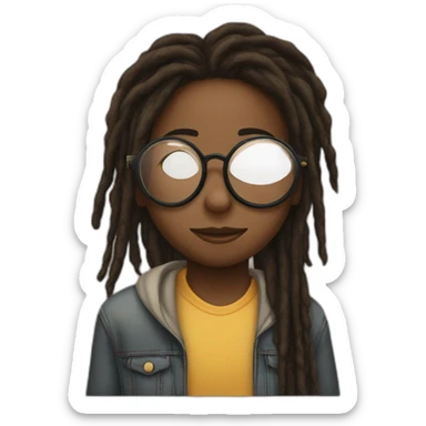 Black boy with dreads covering face kissing brown girl with glasses sticker