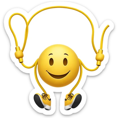 smiley face character jumping rope, energetic pose sticker