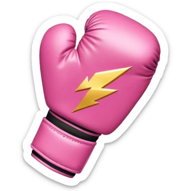 pink boxing glove with golden lightning bolts, female symbol ♀ on the backhand, sparkling stardust particles in the background sticker