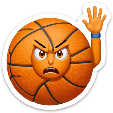 angry basketball with hands upp where it says 6 on the left hand and on the other one where it says 7 on the right hand sticker