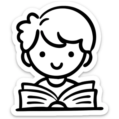 Literacy app icon with child reading a book sticker