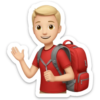 Tourist Character in Red Shirt Moving with purpose through the terminal. sticker