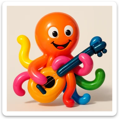 happy octopus with multiple arms playing guitar sticker