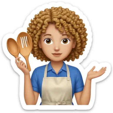 person with curly hair in blue apron sticker