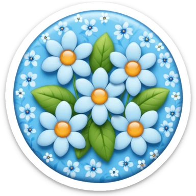 An emoji with a blue floral pattern on the sides and a white checkmark in the middle. sticker
