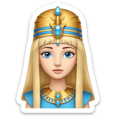Cleopatra vestita da faraone con il cappello da faraone ma con gli occhi azzurri e i capelli lunghi biondi non troppo chiari con il cappello da faraone dorato senza frangia capelli medio lunghi   sticker