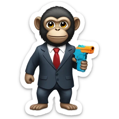 monkey in a suit and a water pistol in his hand sticker