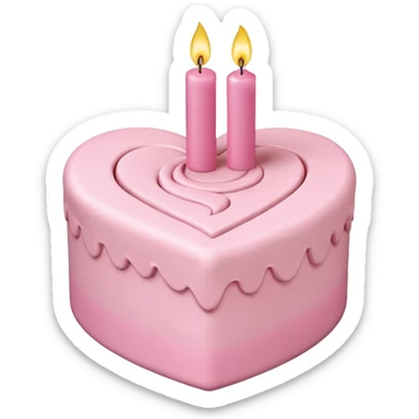 heart shaped birthday cake, pastel pink color, with one candle, cute design, smiling face sticker