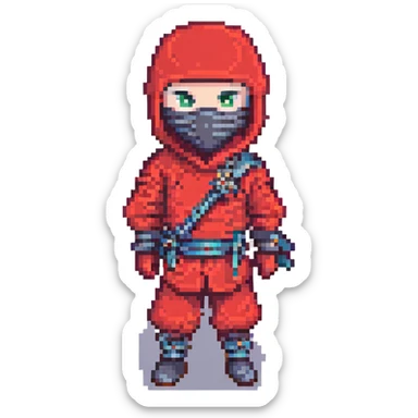 masked ninja, pixel art style, red outfit sticker