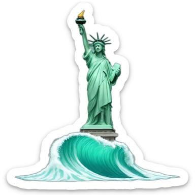 statue of liberty surfering on a big wave with legs on desk sticker