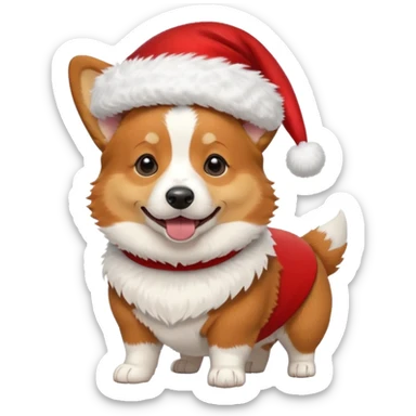 tricolor corgi with santa hat on sticker