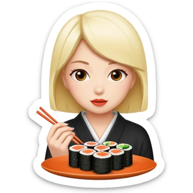 A girl eating a sushi cake sticker
