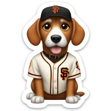 Dog wearing San Francisco giants jersey sticker