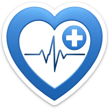 Minimal medical AI logo emoji, heart or shield shape, broken ECG line stylized as letters AI, flat vector style, clean modern healthcare design, blue and white, trustworthy, simple sticker