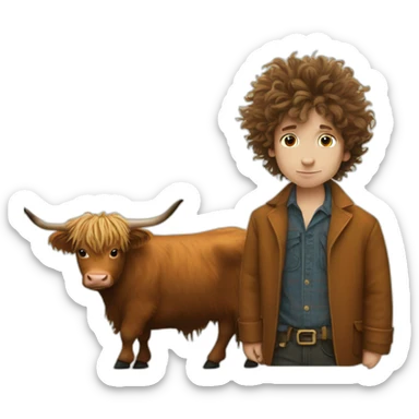 Young Bob dylan with highland cow sticker