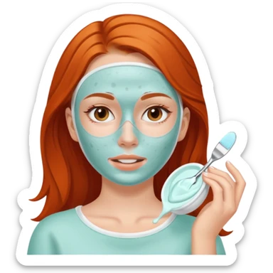 White girl with freackles doing skincare mask sticker