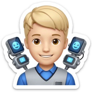 A 3D emoji with a Pixar style that the depicts a person who is learning to become a mechatronic as his highchool extended profile. He is a young boy in a highschool age. sticker