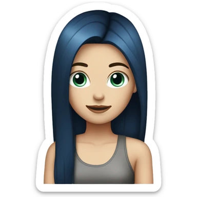 white girl with long straight dark blue hair wearing black tank top sticker