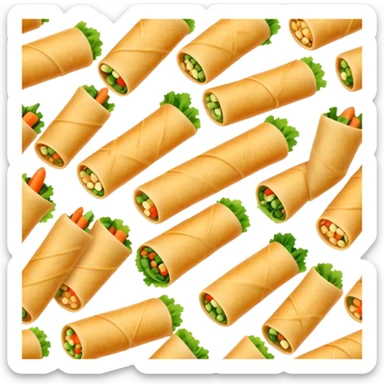 Cinematic Realistic Spring Rolls Dish Emoji, featuring golden, crispy rolls filled with fresh vegetables rendered with detailed textures and warm natural lighting. sticker