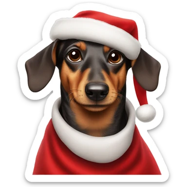 A sausage dog wearing a santa hat and red fuzzy cape sticker