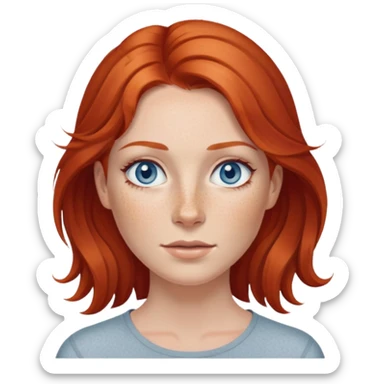 Red-haired woman with grey-blue eyes and freckles on her face sticker