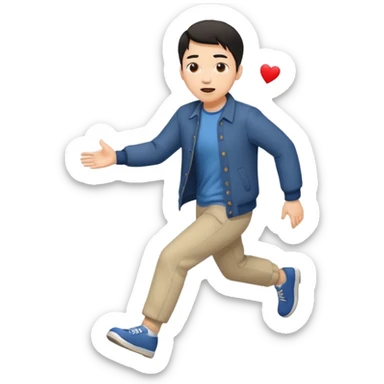 asian man with heart eyes tripping on sidewalk  sticker