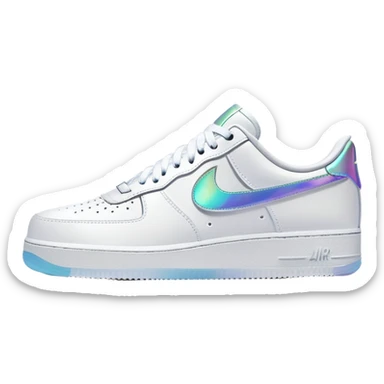 White Nike Air Force 1 with an iridescent swoosh sticker