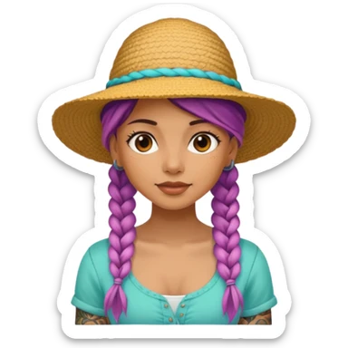 color braided girl with hat and tattooed sticker