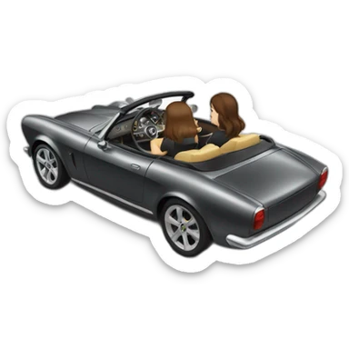 Brunette-boy-and-brunette-girl-roadster-carfood-driving sticker