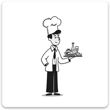 Chef in business attire with chef hat, confidently selling food products sticker