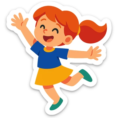 red-haired girl in a playful pose, jumping or dancing sticker