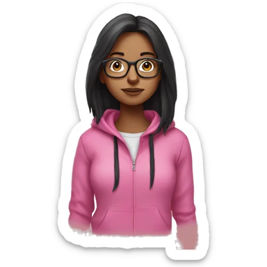 Long dark hair girl in pink hoodie in glasses  sticker