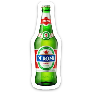 Glass bottle Peroni with red marketing tape sticker