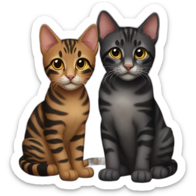 two-cats-bengal-and-cat-black-kitten-together sticker